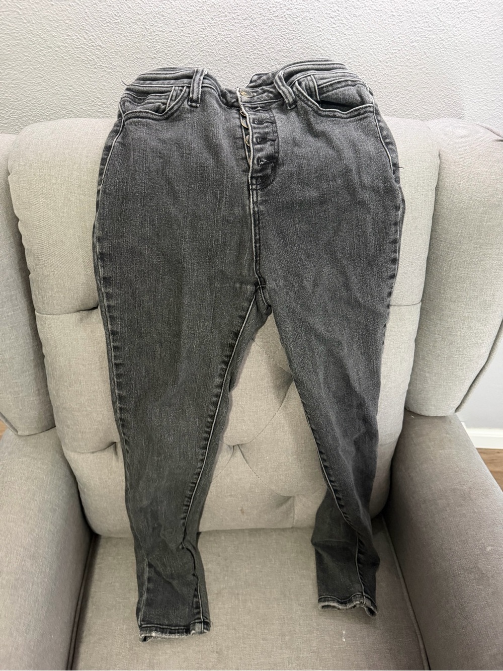 KanCan High-Rise Washed Charcoal Button-Fly Jeans